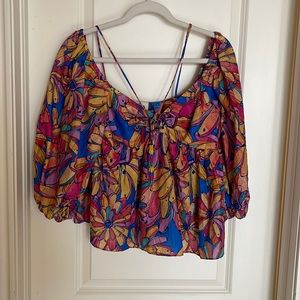 FARM RIO FLORAL PUFF SLEEVE BLOUSE SZ S